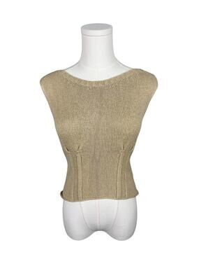 Max Mara Italian Woven Cotton Blend Bustier Minimalist Fitted Sleeveless Top S